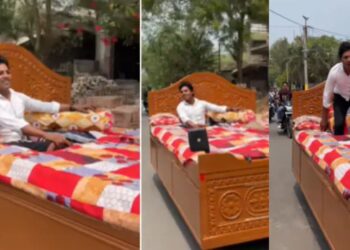 रोड पर शख्स ने दौड़ाई ‘पलंग कार’, बेड को बना दी चलती-फिरती गाड़ी, वीडियो देख लोगों ने लिए मजे