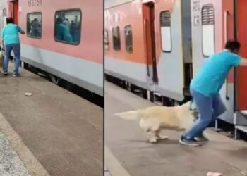 Viral: चलती ट्रेन में कुत्ते को जबरन चढ़ा रहा था शख्स, आगे का सीन देख दहल गए लोग