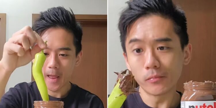Nutella के साथ मिर्ची कचर-कचरकर खा गया ये बंदा, देखने लायक है रिएक्शन- VIDEO