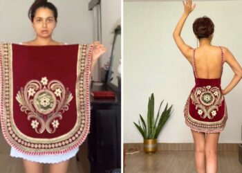 Viral: देसी जुगाड़ का जलवा; पुराने सोफा कवर से बनाई जबरदस्त ड्रेस, लोग बोले- ‘वर्साचे लग रही है!’