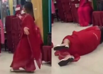 Viral Video: लाल परी बन डांस कर रही थी आंटी, अचानक हुआ खेल, बीच फ्लोर फैल गई महिला