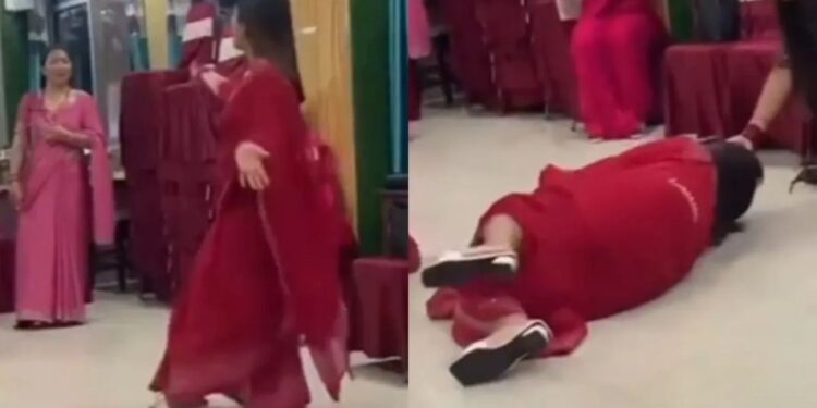 Viral Video: लाल परी बन डांस कर रही थी आंटी, अचानक हुआ खेल, बीच फ्लोर फैल गई महिला