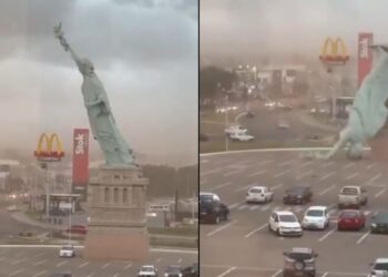Brazil Storm Damage: ब्राजील में तूफान तेज रफ्तार हवाओं में गिरी स्टैच्यू ऑफ लिबर्टी की रेप्लिका, वीडियो वायरल | brazil storm statue of liberty replica collapse high wind world news in hindi