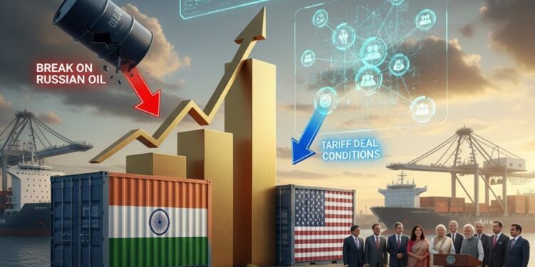 India-US Trade Deal: 500 अरब डॉलर, रूसी तेल पर ब्रेक! क्या हैं टैरिफ डील की शर्तें जिन्होंने दुनिया को चौंकाय | India-US Trade Deal Explained $500 Billion Target Russian Oil Curbs and Tariff Conditions