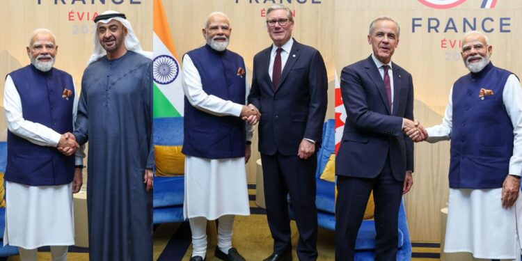 G7 Summit: फ्रांस में PM मोदी की मेगा डिप्लोमेसी, कनाडा-ब्रिटेन समेत 7 देशों के राष्ट्रध्यक्षों से खास मुलाकात | g7 summit 2026 pm modi mega diplomacy in France bilateral meetings with seven world leaders Canada uk