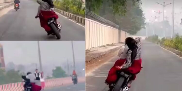 लड़की को बाइक पर बैठाकर जिगजैग स्टाइल में बंदे ने चलाई बाइक, वीडियो देख हैरान हुए लोग