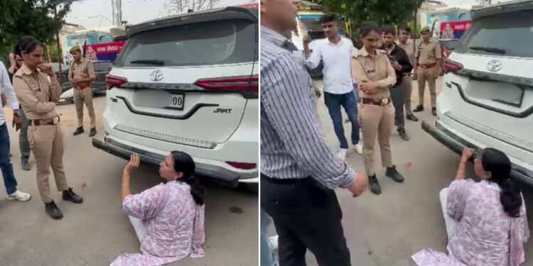 फॉर्च्यूनर कार के लिए सगे भाई-बहन में हाई वोल्टेज ड्रामा, गाड़ी के आगे लेट गई महिला; वीडियो वायरल