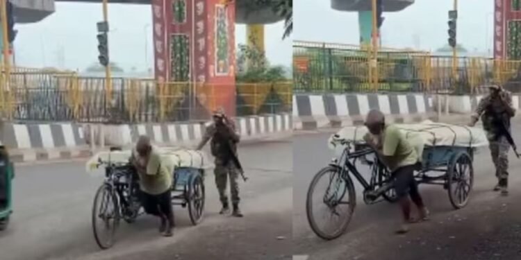 CRPF जवान ने दिखाई दिलदारी, बुजुर्ग का भारी-भरकम ठेला धकेलकर पेश की इंसानियत की सबसे बड़ी मिसाल