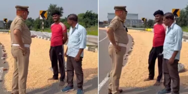 हाईवे की सर्विस लेन पर सूख रही थी मक्का, ASI ने समझाया कानून तो झट से मान गए किसान